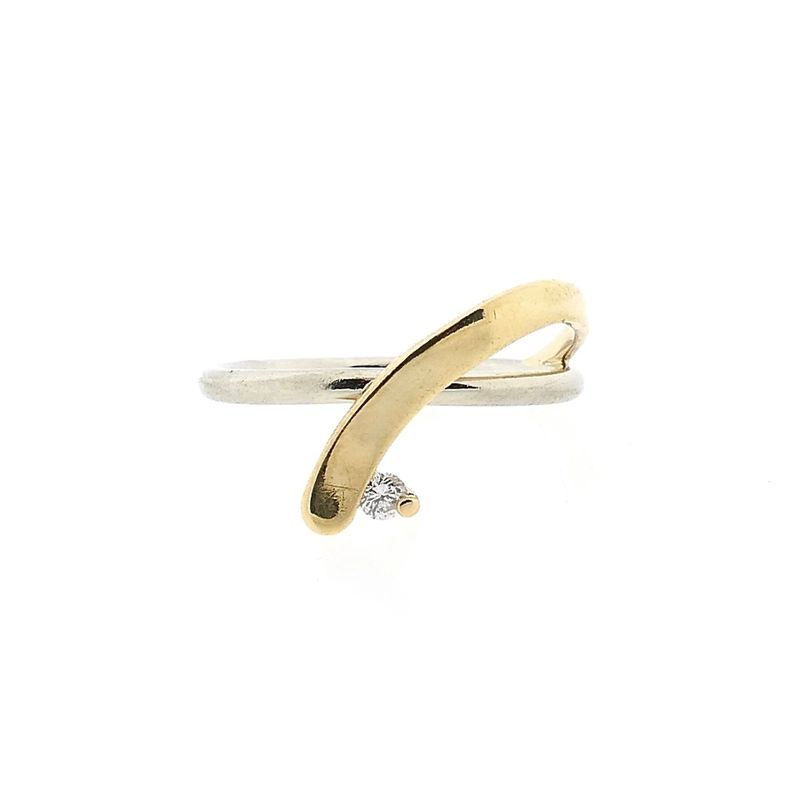 Image 3 of Bicolor Gold Ring with 0.06 ct Diamond; 14K; Size 17.5