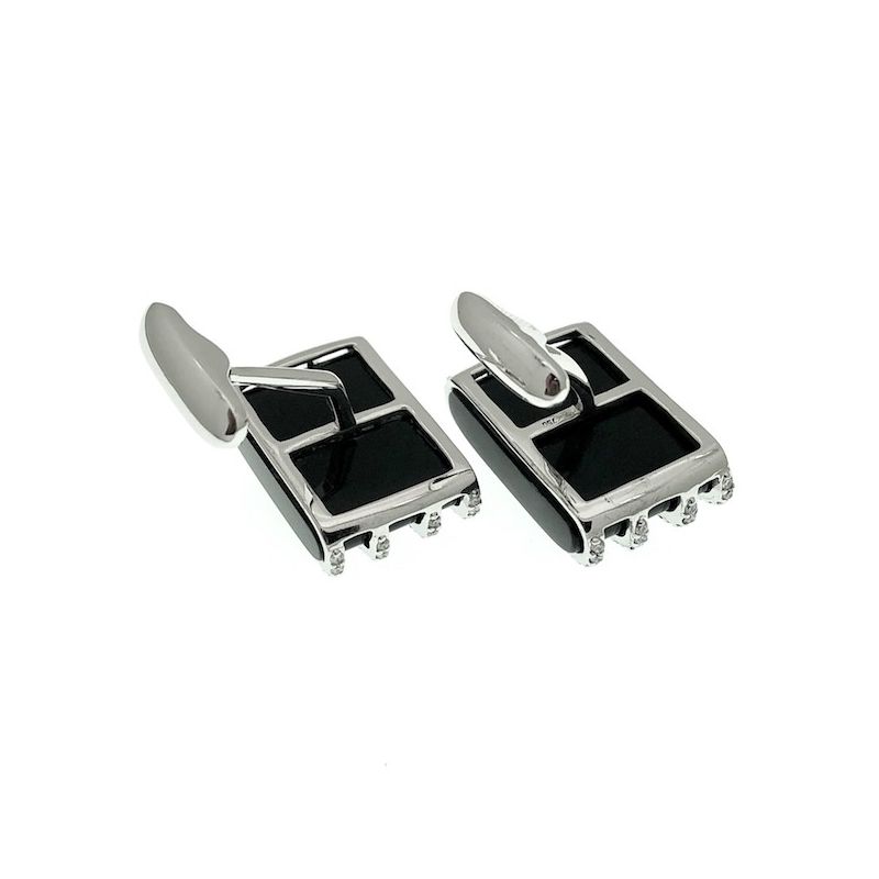 Image 5 of Exclusive white gold cufflinks with onyx and diamond 1.08 ct.
