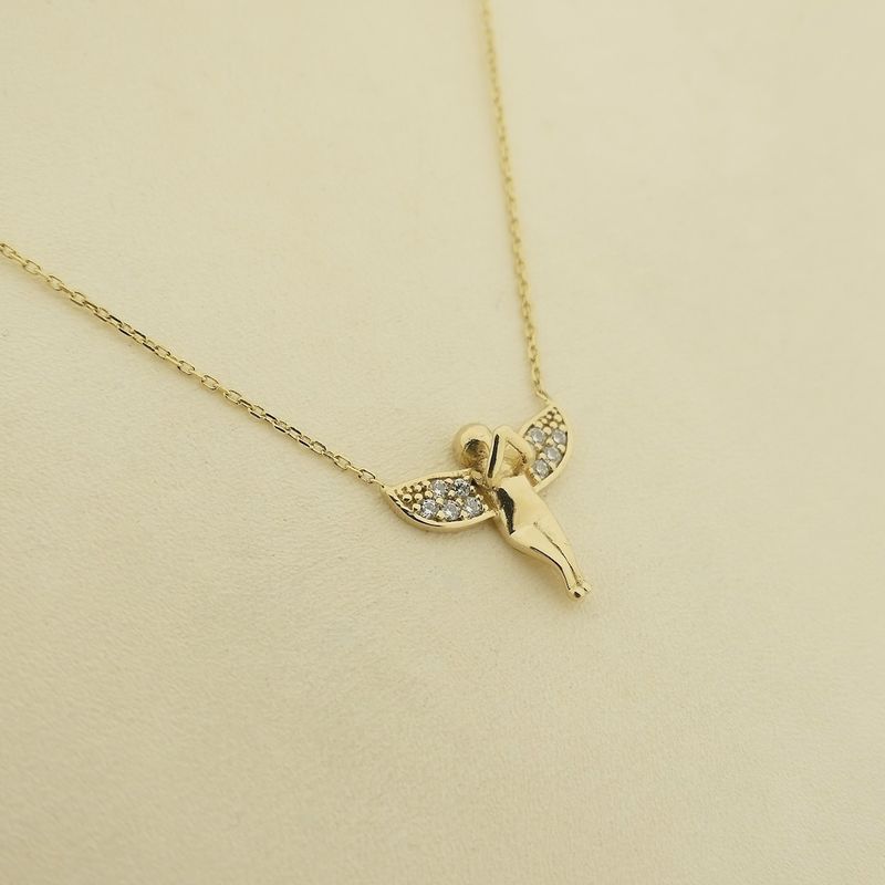 Image 3 of Gold anchor link necklace with a fixed pendant; Angel with zirconia | 45 cm