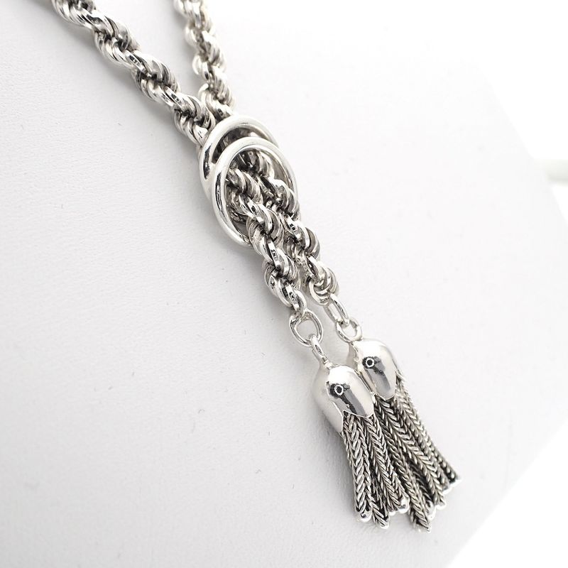 Image 3 of Silver twisted necklace with two tassels | 45 cm