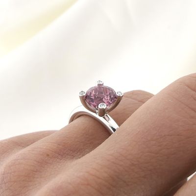 White gold 'Phlox' ring set with pink tourmaline and diamond; 0.04 ct. | Bron Jewelry Image 2 of White gold 'Phlox' ring set with pink tourmaline and diamond; 0.04 ct. | Bron Jewelry