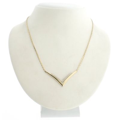 Image 1 of Gold necklace with a fixed pendant and diamond; 0.04 ct | 45.5 cm