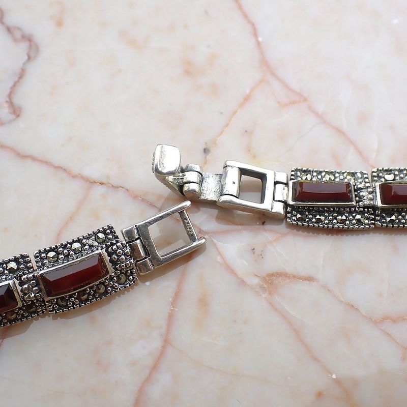 Image 7 of Vintage silver necklace with garnet and marcasite | 46 cm