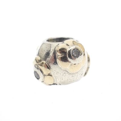 Image 1 of Pandora charm; Silver with gold; Raised Flowers