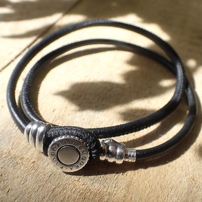 Image 2 of Pandora Moments double black leather bracelet; Silver; Ø 61 mm