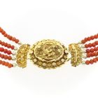 Image 4 of Antique necklace with blood coral and gold cap bell.