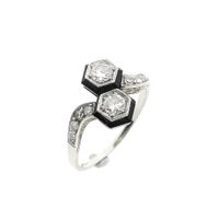 White Gold Ring with Diamond and Onyx; 0.40 ct; 14K; Size 17.25