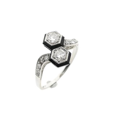 Image 1 of White Gold Ring with Diamond and Onyx; 0.40 ct; 14K; Size 17.25