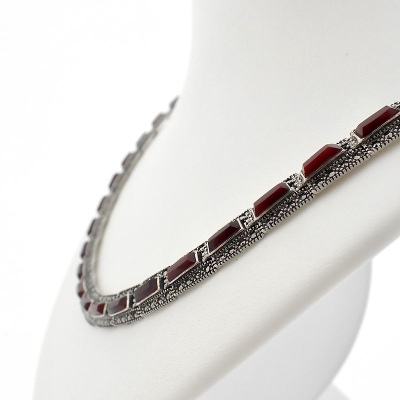 Image 3 of Vintage silver necklace with garnet and marcasite | 46 cm