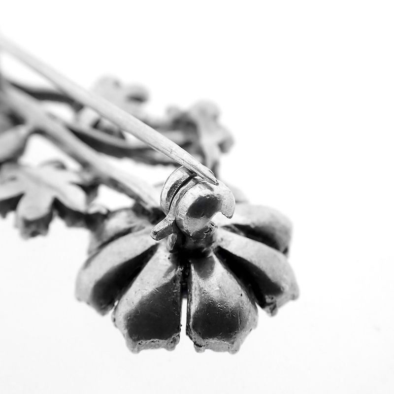 Image 7 of Silver brooch of flowers with zirconia stones