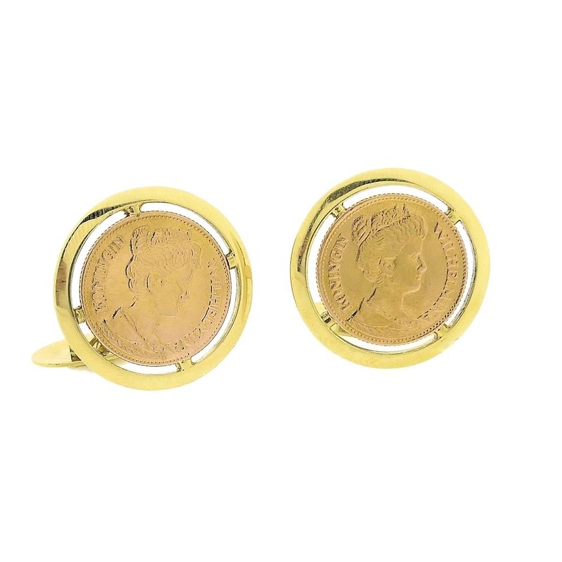 Image 1 of Gold cufflinks with 5 guilder coin Queen Wilhelmina 1912
