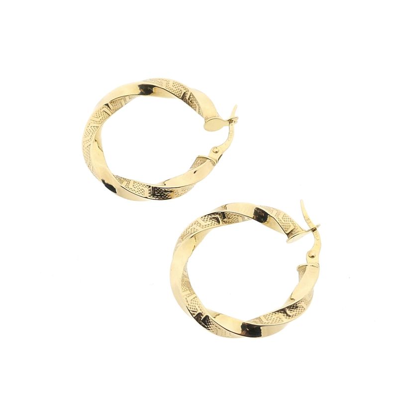 Image 10 of Gold twisted hoop earrings with Greek symbols; Ø 25.5 mm