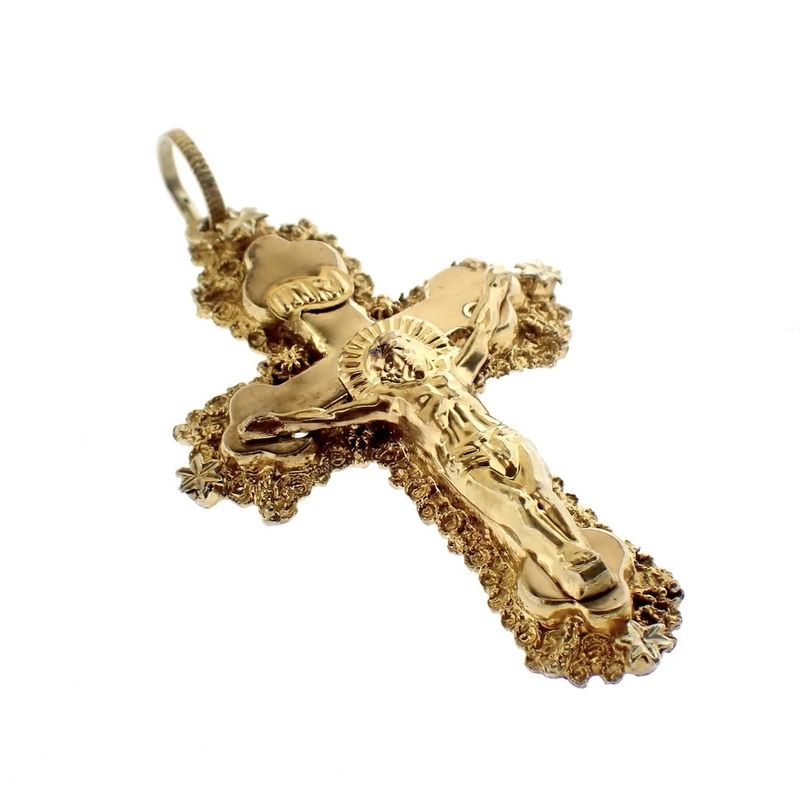 Image 6 of 19th century gold pendant of a cross with corpus INRI; Filigree