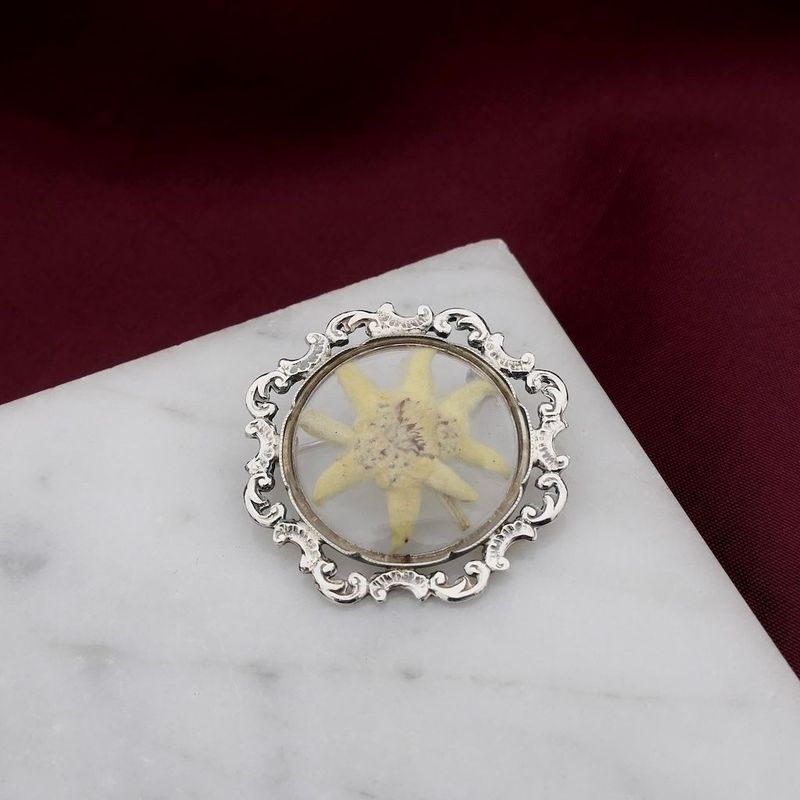 Image 2 of Silver brooch with dried edelweiss flower