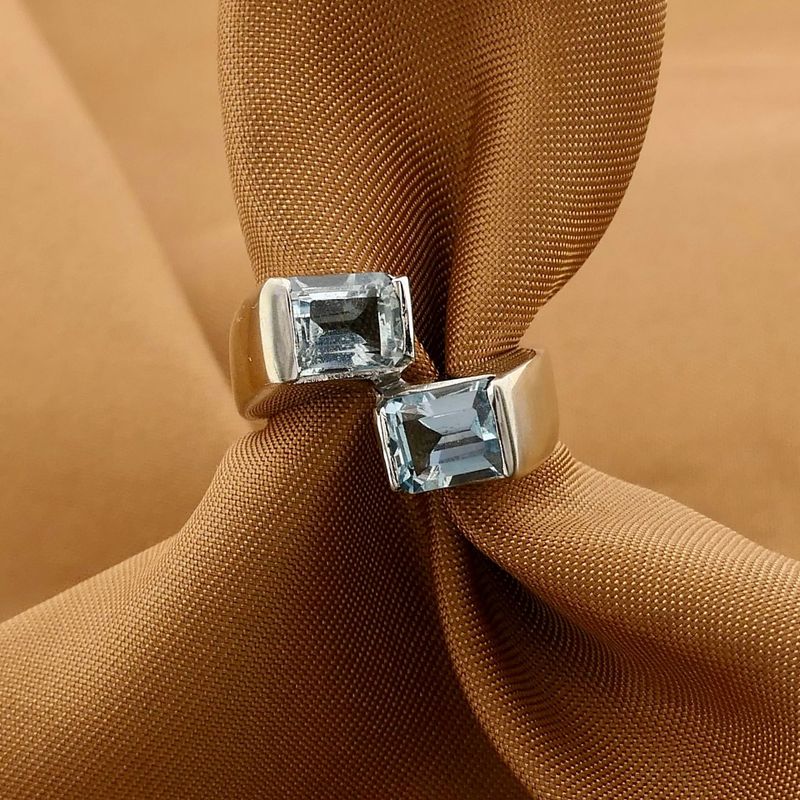 Image 2 of 18K White Gold Toi et Moi Ring with Aquamarine