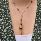 Image 2 of White gold necklace with fixed pendant with onyx, blood coral and diamond 0.74 ct.