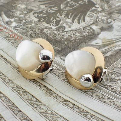 Talento two-tone gold earrings with mother-of-pearl and diamond; 0.04 ct. Image 2 of Talento two-tone gold earrings with mother-of-pearl and diamond; 0.04 ct.