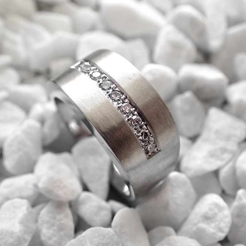 Image 5 of White gold wide row ring with diamonds; 0.09 ct.