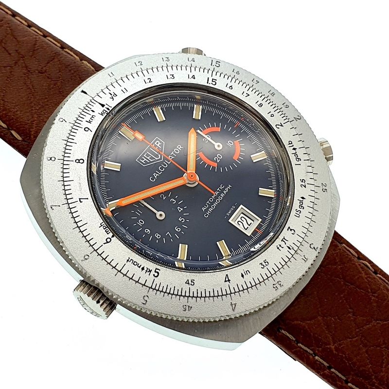 Image 3 of Heuer Calculator; Vintage chronograaf heren horloge