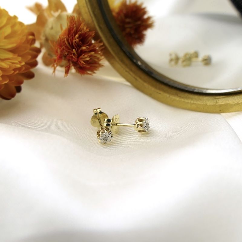 Image 2 of Two-tone gold stud earrings with diamonds