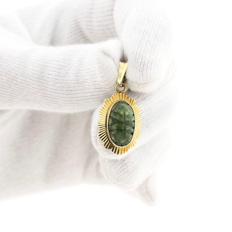 Image 11 of 14 Karat Gold Pendant with Nephrite Jade
