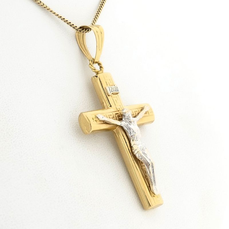 Image 7 of Bicolor Gold Pendant of a Cross with Corpus