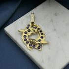 Image 7 of Solid gold zodiac sign pendant with sapphire, emerald and diamonds; Pisces