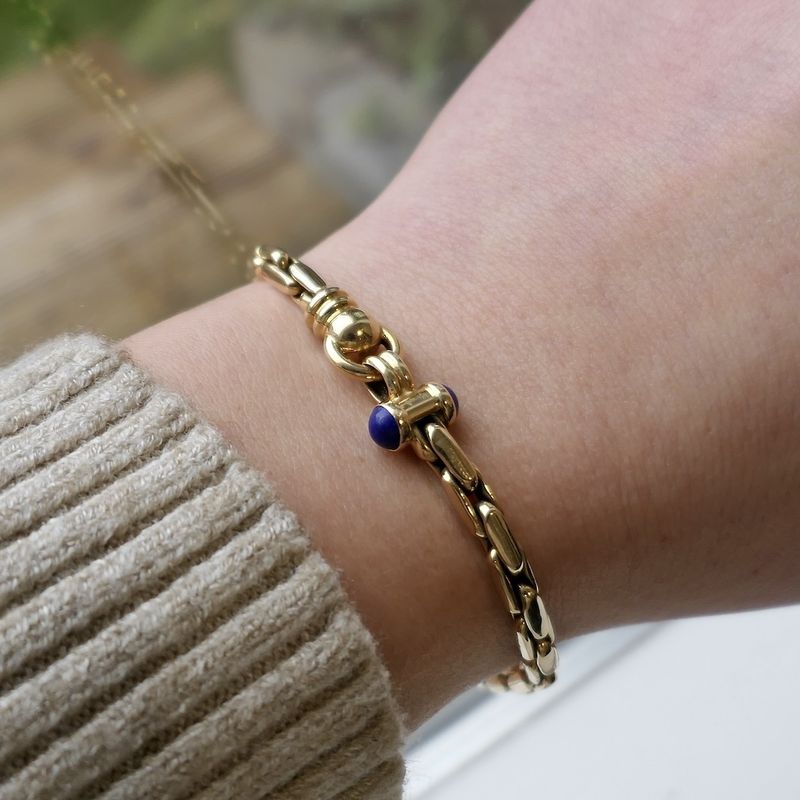 Image 9 of Vintage gold anchor link bracelet with lapis lazuli | 19.5 cm