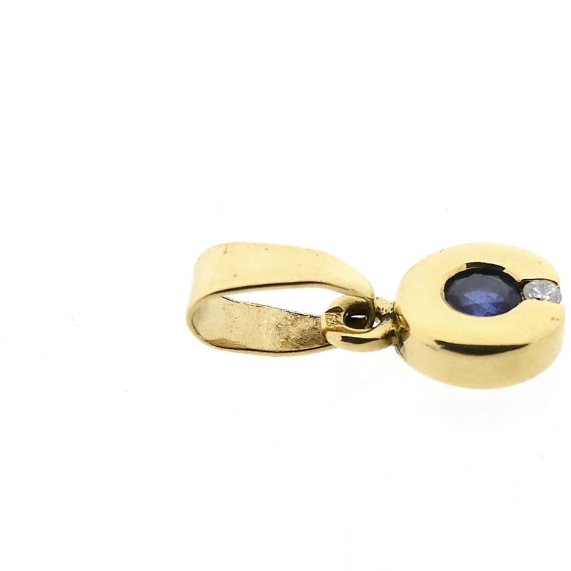 Image 7 of Minimalist Gold Pendant with Sapphire & Diamond | 0.005 ct.