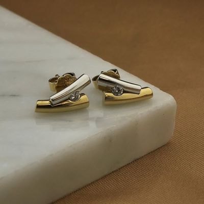 Image 2 of Bicolor gold stud earrings with diamond; 0.12 ct. | Le Chic