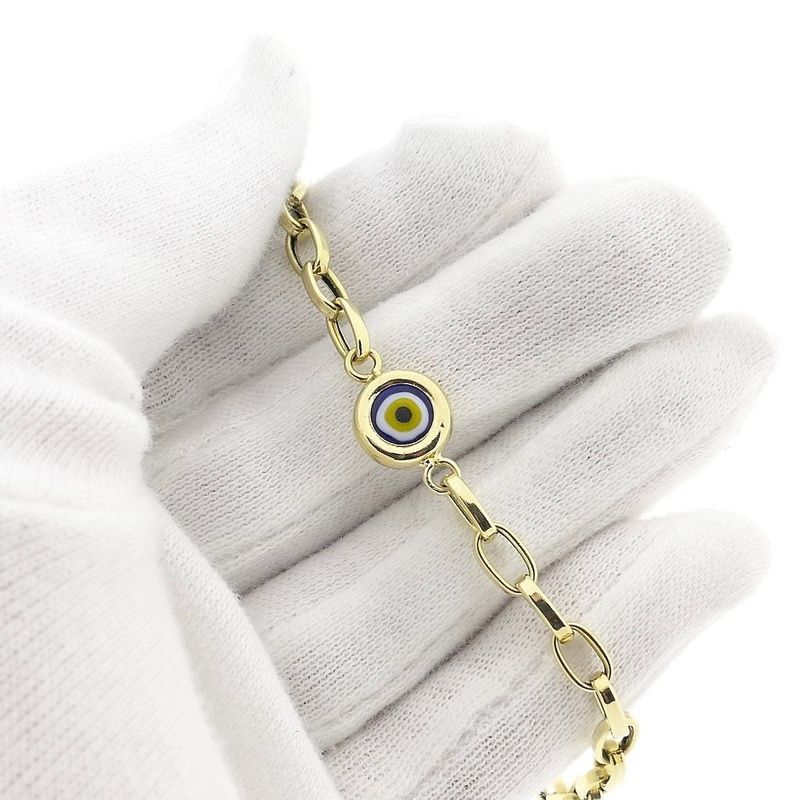 Image 7 of Gold Anchor-Link Bracelet with Nazar Eye