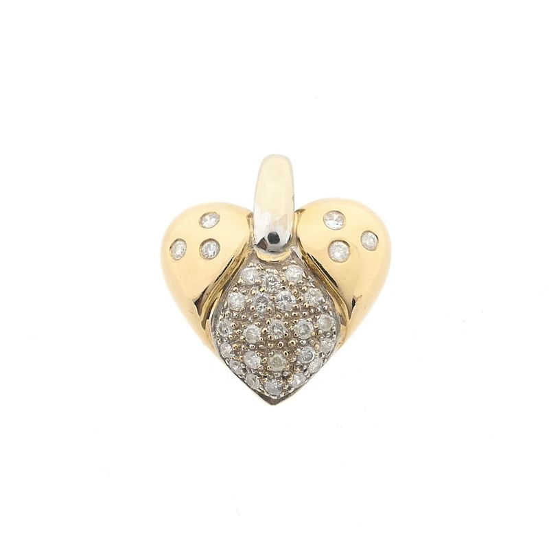 Image 1 of Bicolor gold heart pendant set with diamonds; Approx. 0.70 ct.