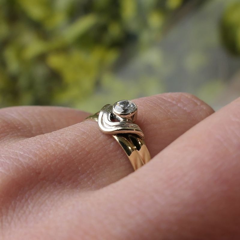 Image 10 of Two-tone gold solitaire ring with zirconia