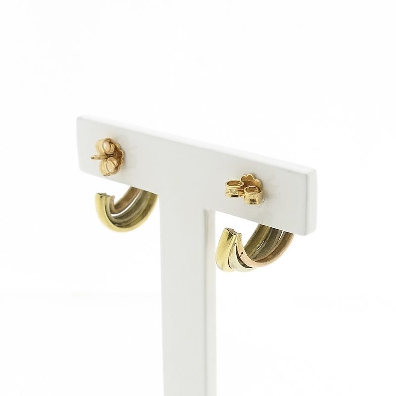 Image 4 of 18 ct. Tricolor gold semi-circular stud earrings