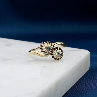Image 2 of Toi et moi ring with rose cut diamond; 14 karat; size 20