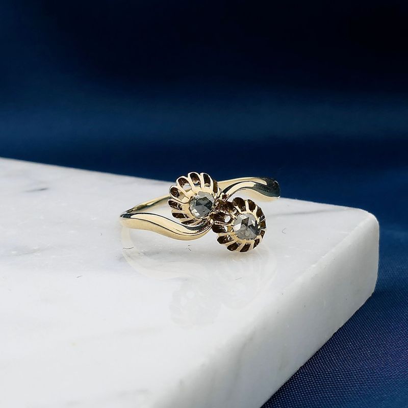 Image 2 of Toi et moi ring with rose cut diamond; 14 karat; size 20
