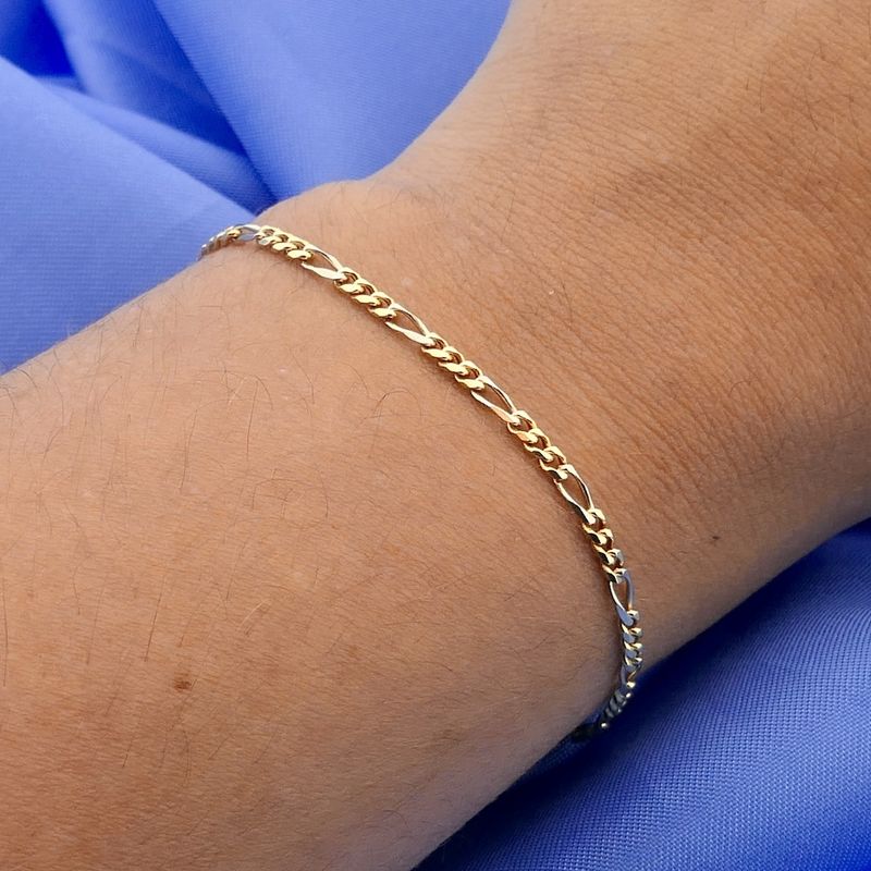 Image 9 of Two-tone gold Figaro link bracelet