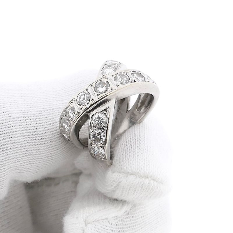 Image 10 of 18K White Gold Crossover Ring with Diamonds