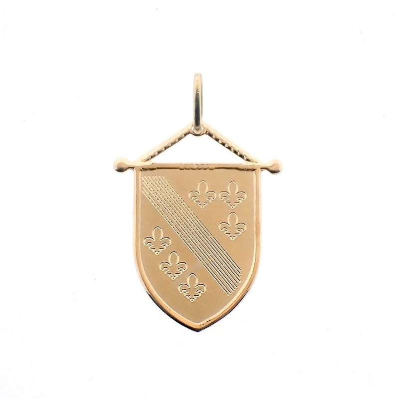 Image 1 of Gold pendant of a family crest flag with French lilies