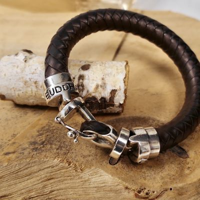 Silver leather Buddha to Buddha bracelet | 20 cm Image 2 of Silver leather Buddha to Buddha bracelet | 20 cm