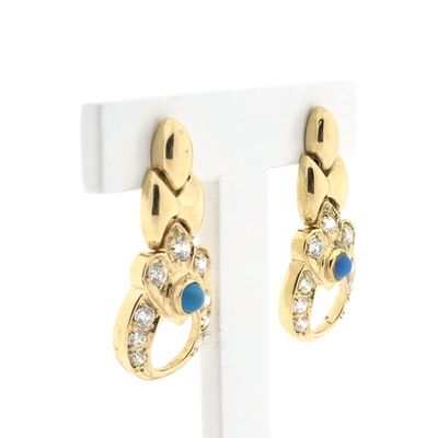 Image 2 of Gold earrings with zirconia and turquoise