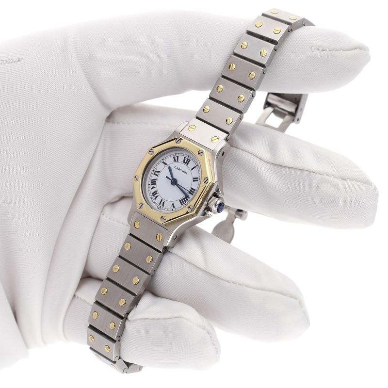 Image 11 of Cartier Santos Octagon Automatic 0907; 18k gold/steel women's watch