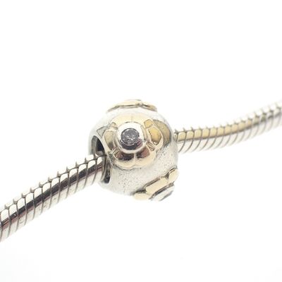 Image 2 of Pandora charm; Silver with gold; Raised Flowers