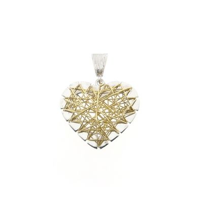 Image 1 of Two-tone gold pendant of a heart with gold threads