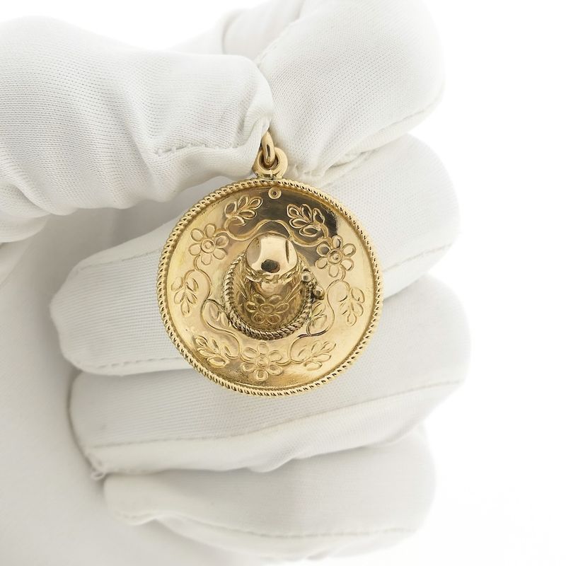 Image 9 of Gold sombrero pendant | Mexico