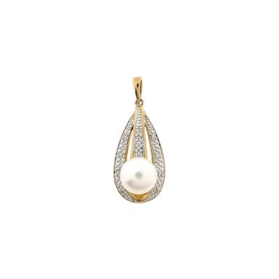 Afbeelding 1 van 9 Karaat hanger met barokparel en diamanten; 0,05 ct.