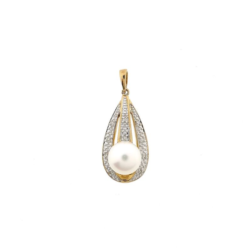 Afbeelding 1 van 9 Karaat hanger met barokparel en diamanten; 0,05 ct.