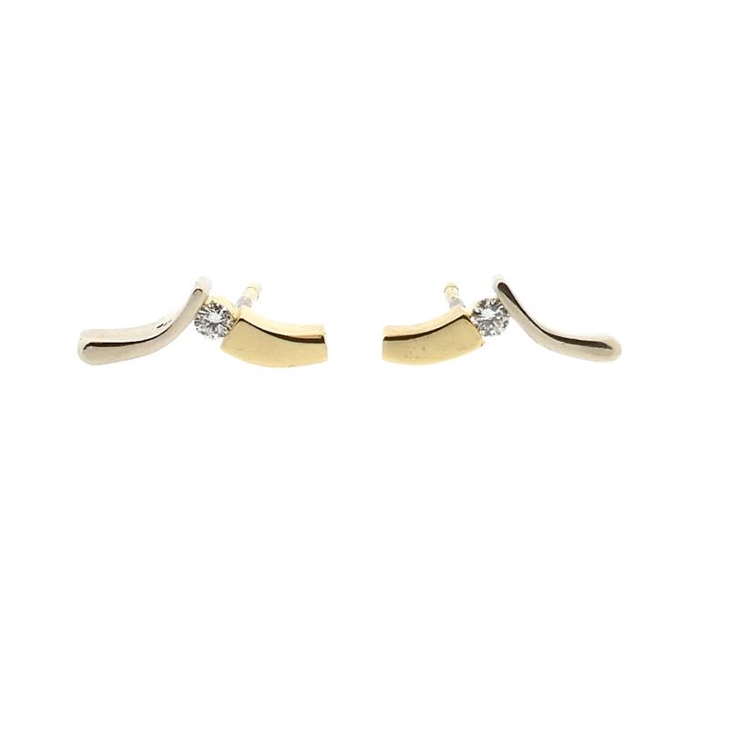 Image 8 of Diamonde Bicolor Gold Earrings with Diamonds; 0.07 ct.