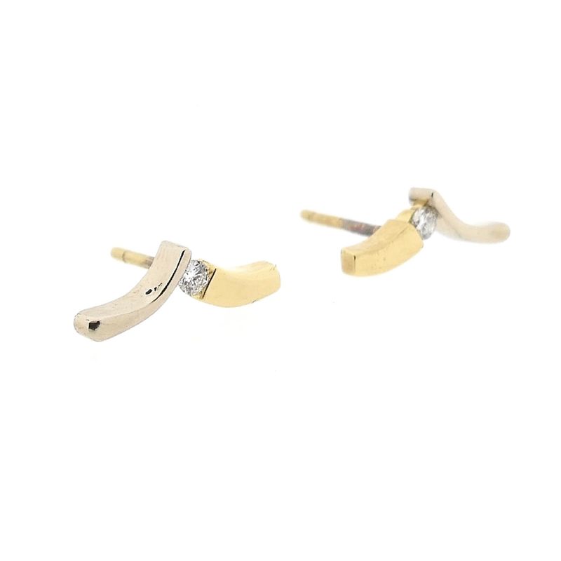 Image 7 of Diamonde Bicolor Gold Earrings with Diamonds; 0.07 ct.