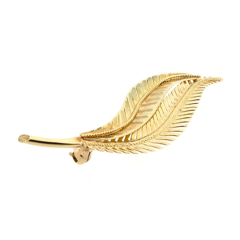 Image 4 of Vintage Gold Brooch Double Feather; 14 Karat